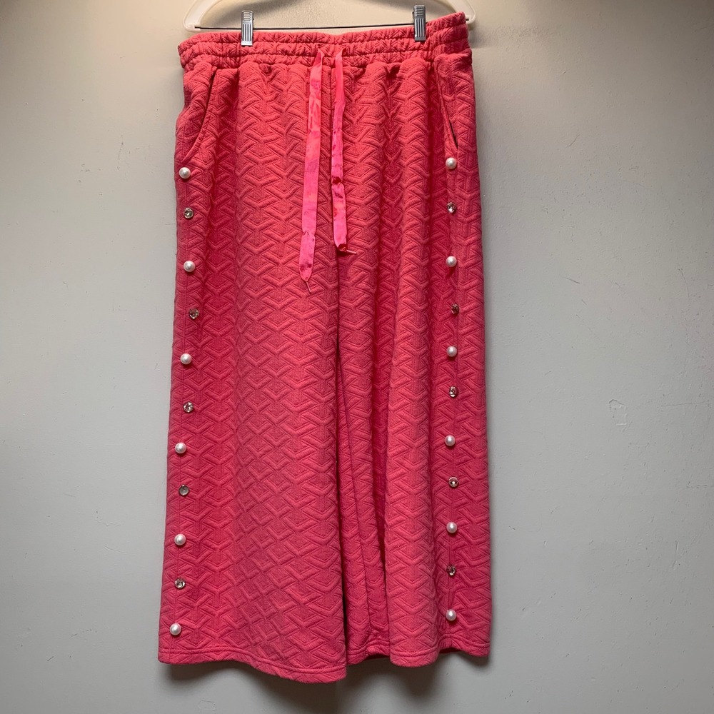 Simply Southern Wide Leg Pants Womens XXL Pink Textured Pearl Embellished Good